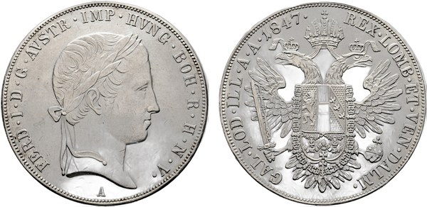 Rakousko, Ferdinand I. (V.) – konvenční tolar 1847 A, Vídeň