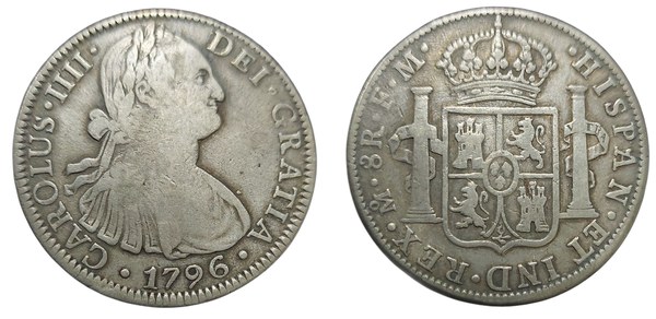 Španělsko, 8 reálů 1796, Karel IV., mincovna Mexiko
