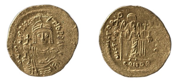Maurikios – zlatý solidus, Konstantinopol, 582–602