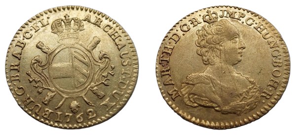 Dvojitý souverain d'or Marie Terezie 1762