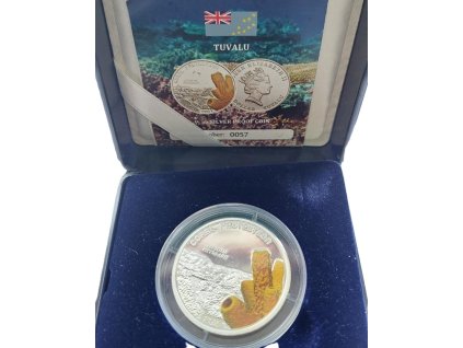 cislovany stribrny 1 dollar tuvalu 2011 kolorovany ochrana koralu 194126134