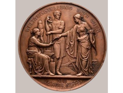 Světová výstava ve Vídni 1873 – bronzová medaile „Dem Verdienst“ s portrétem Františka Josefa I.