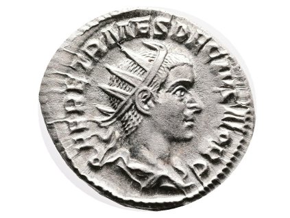 Římská říše - Antoninián Herennius Etruscus jako Caesar s Apollónem a titulem princeps iuventutis (250–251 n. l.)