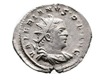 Římská říše - Antoninián Valerianus I. s motivem boha Slunce (Sol) a nápisem ORIENS AVGG (257–258 n. l.)