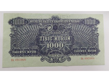 Československo – 1000 korun 1944 S. TA, perforace „SPECIMEN“