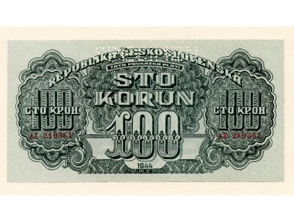 Československo – 100 korun 1944 S. AX, perforace „SPECIMEN“