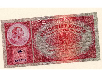Československo – 50 korun 1929 S Fb, tisk TB NBČS, perforace SPECIMEN