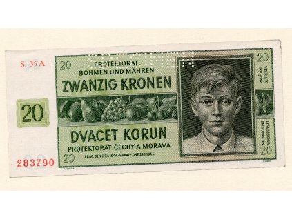 Protektorát Čechy a Morava – 20 korun 1944  S. 35 A Specimen