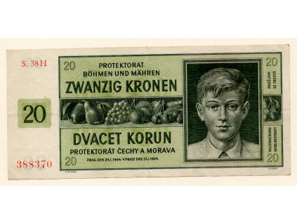 Protektorát Čechy a Morava – 20 korun 1944  S. 38 H