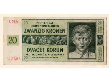 Protektorát Čechy a Morava – 20 korun 1944  S. 36 A