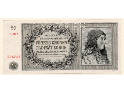 Protektorát Čechy a Morava – 50 korun 1944  S. 09 A