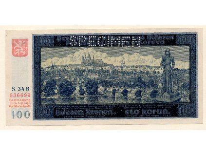 Protektorát Čechy a Morava 100 korun 1940 S. B 34 Specimen
