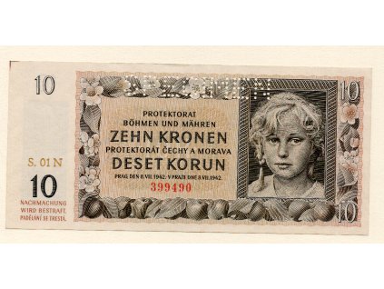 Protektorát Čechy a Morava 10 Korun 1942 S. 01 N Specimen