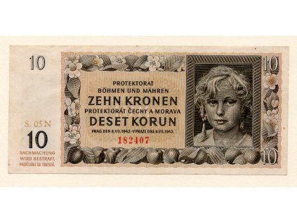 Protektorát Čechy a Morava 10 Korun 1942 S. 05 N