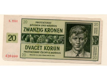 Protektorát Čechy a Morava – 20 korun 1944  S. 33 H