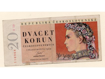 Československo – 20 korun 1949 S. B
