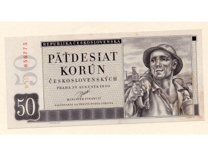 Československo – 50 korun 1950 S. B 45 Perforace 3 m.d. svisle