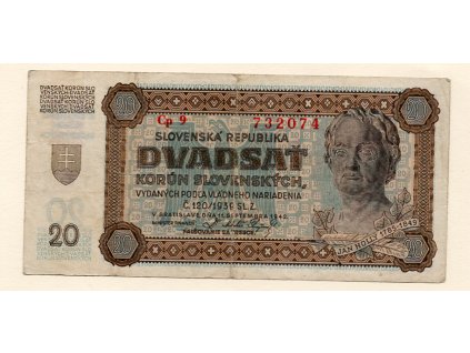 Slovenská republika – 20 korun 1942 Nízká série Cp 9