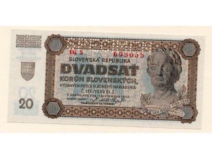 Slovenská republika – 20 korun 1942 Nízká série Dž 5 Specimen