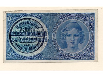 Protektorát Čechy a Morava – 1 koruna, 1938 / přetisk 1940