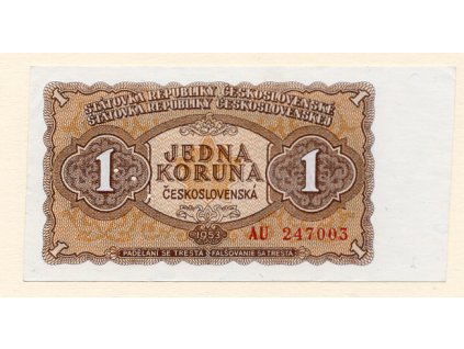 Československo 1 koruna, 1953 S. AU perforace 3.m.d