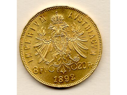 Rakousko – 8 florinů / 20 franků, František Josef I., investiční novoražba (restrike)