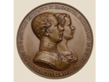 František Josef I. – bronzová medaile, svatba s Alžbětou Bavorskou 1854