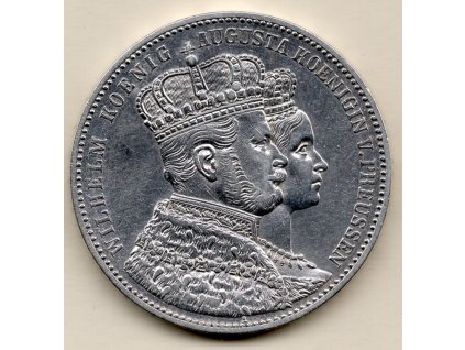 Prusko – korunovační tolar 1861 A, Vilém I. a Augusta, „KROENUNGSTHALER“