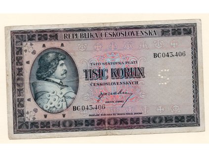 Československo – 1000 korun S. BC (1945), perforace „S“