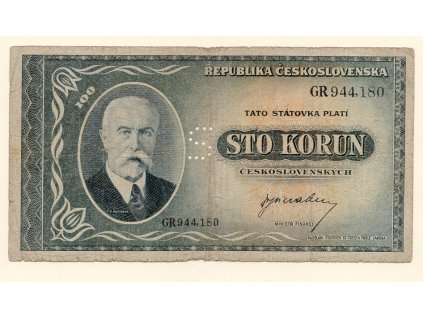 Československo – 100 korun 1945 s. GR perforace S