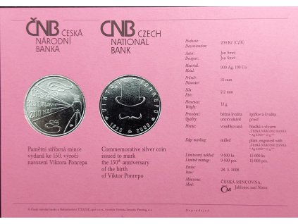 200 Kč 2008 150. Výročí narození Viktora Ponrepa Proof