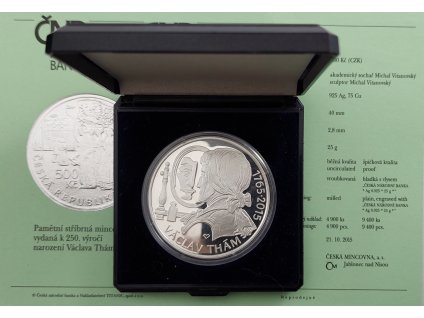 500 Kč 2015 250. Výročí narození Václava Tháma Proof