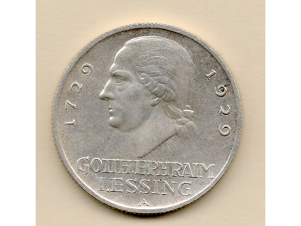 Německo – 3 Reichsmark 1929 A, Gotthold Ephraim Lessing Berlin