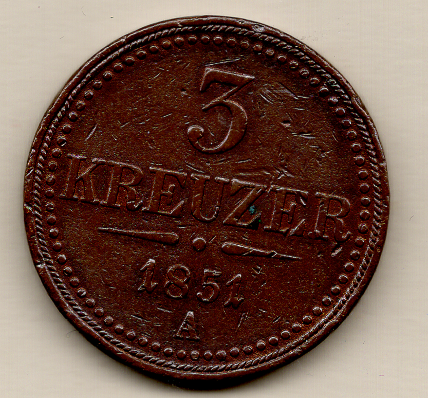 3 krejcar 1851 A František Josef I.