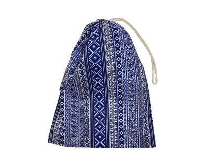 Kék fehér geometriai mintás uzsonnás zsák pamutból