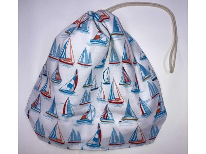 Vitorlás mintás pamut cipószsák behúzózárral, összekötve