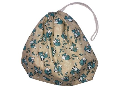 Kis cipószsák bézs alapon rókás mintával, behúzózárral