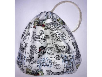 Párizsi feliratos mintás cipószsák, behúzózárral, összekötve