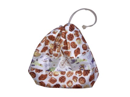 Kis cipószsák péksütemény mintával és levendulás betéttel, behúzózárral