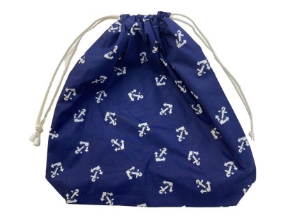 Nagy cipós zsák sötétkék alapon fehér horgony mintával, behúzózárral