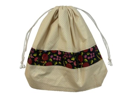 Romantikus stílusú cipós zsák virágmintás szegéllyel, behúzózárral