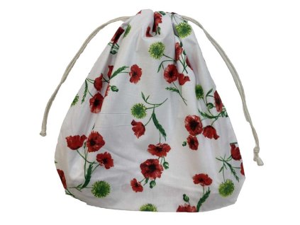 Nagy cipós zsák piros pipacs mintával, behúzva