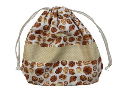 Behúzott nagy cipós zsák péksütemény mintával és pöttyös alappal