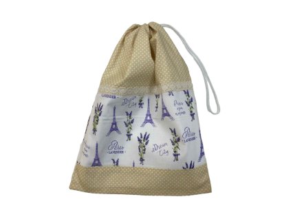 Levendulás, Eiffel torony mintás behúzós kenyeres zsák összehúzott állapotban