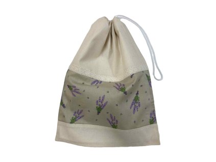 Behúzós zsák levendulás mintával összehúzva