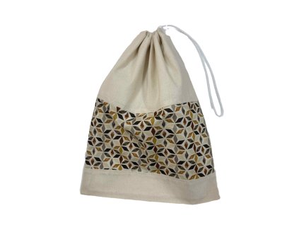 Geometriai mintás behúzós kenyeres zsák összehúzott állapotban