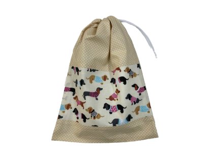 Behúzós zsák kutyás mintával behúzott állapotban