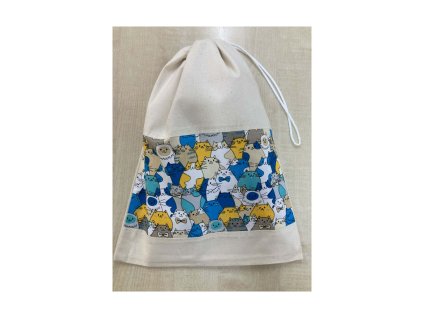 Behúzós frissentartó kenyérzsák cicás mintával, 30×40 cm méretben.