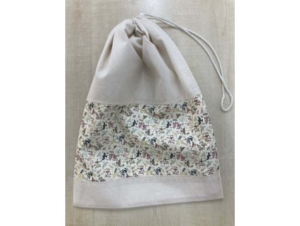 Natúr és madaras pamut frissentartó zsák összehúzható zsinórral