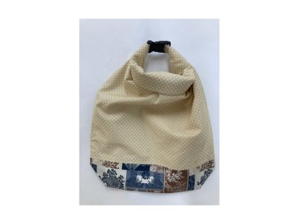 Csatos kenyérzsák pöttyös felső és patchwork mintás alsó résszel, 30×40 cm